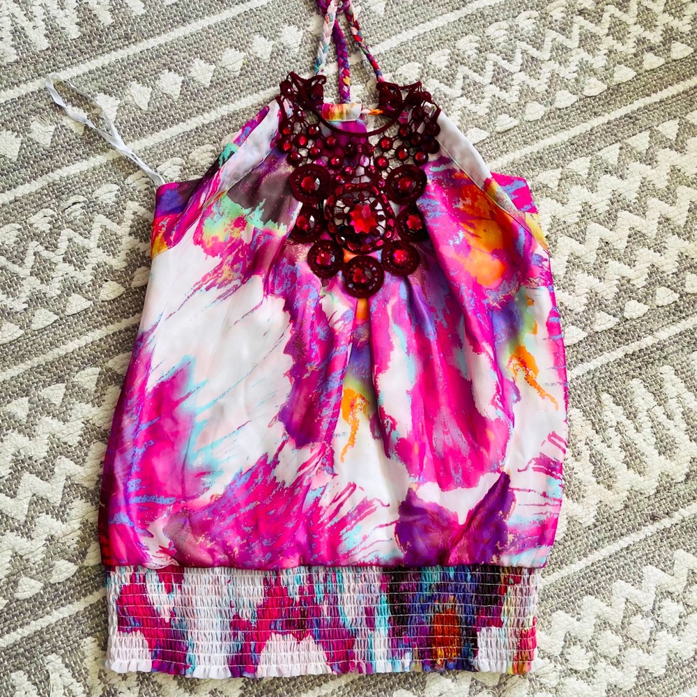 Halter top beads tank blouse size XS purple pink